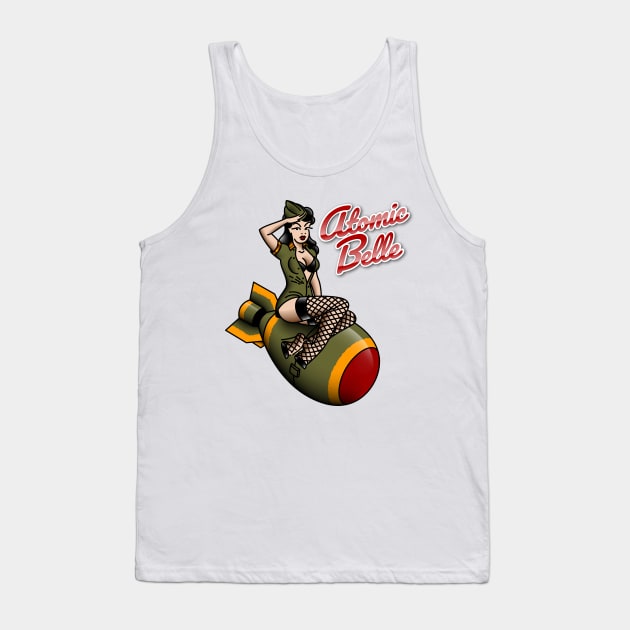 American Traditional Patriotic Atomic Bomb Belle Pin-up Girl Tank Top by OldSalt